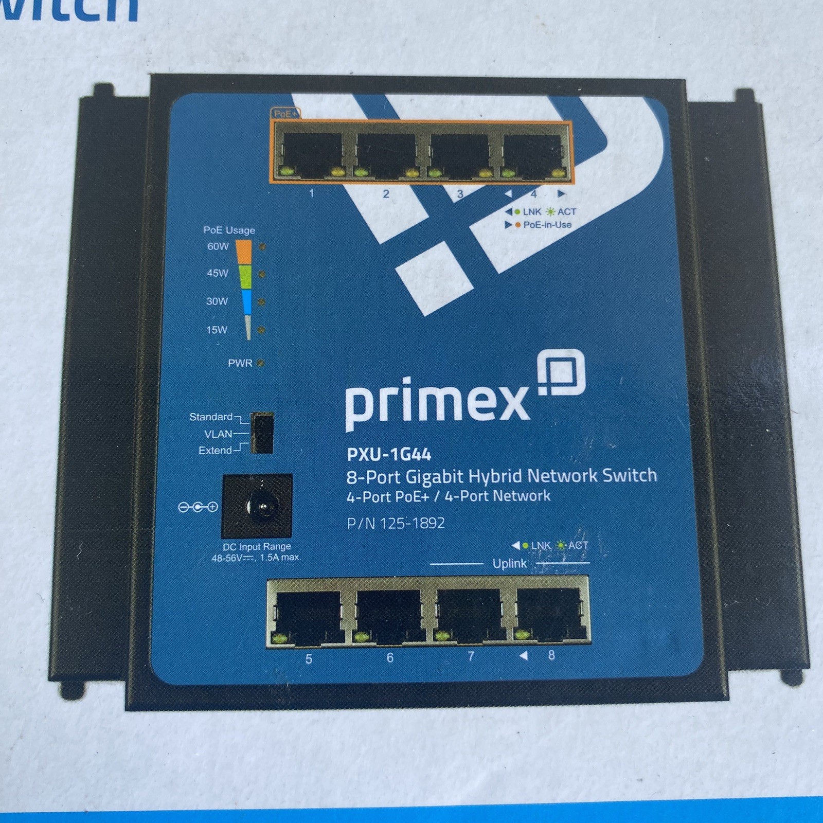 Primex PXU-1G44 8-Port Gigabit Hybrid 4 PoE+ Network Switch Electronics