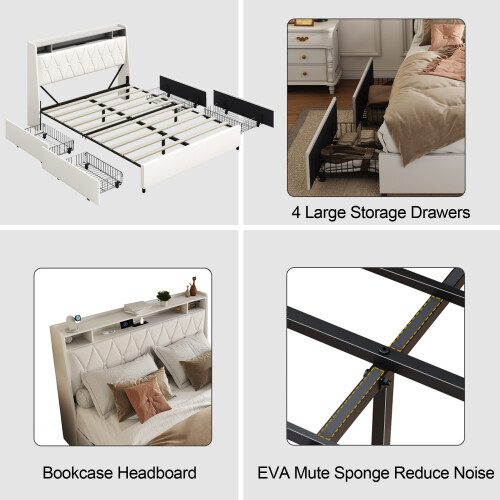Full Size Bed Frame with Ergonomic Headboard, Full Platform Bed Frame with Outle