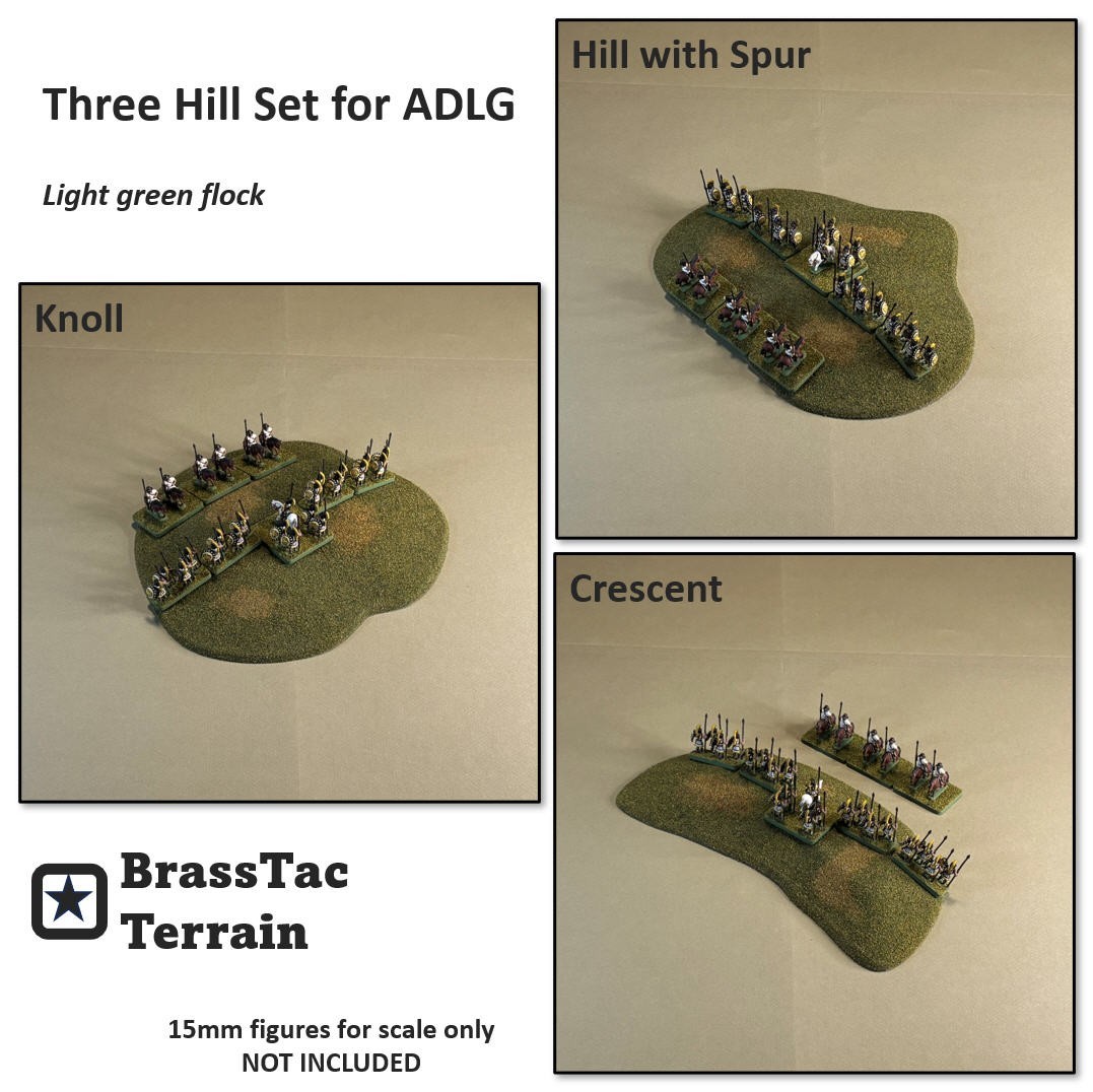 15mm terrain for ADLG / Art De La Guerre: 3 Hills, Lt Green Flock  [Hill-LMN-LG]