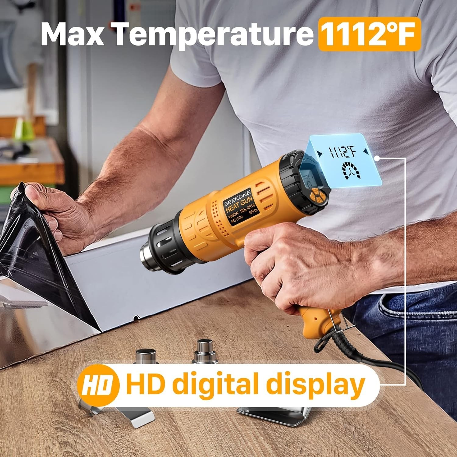 Pro 1800W Heat Gun Kit, Large LCD, Precise Temp Control, Auto Cool Down, 4 No...