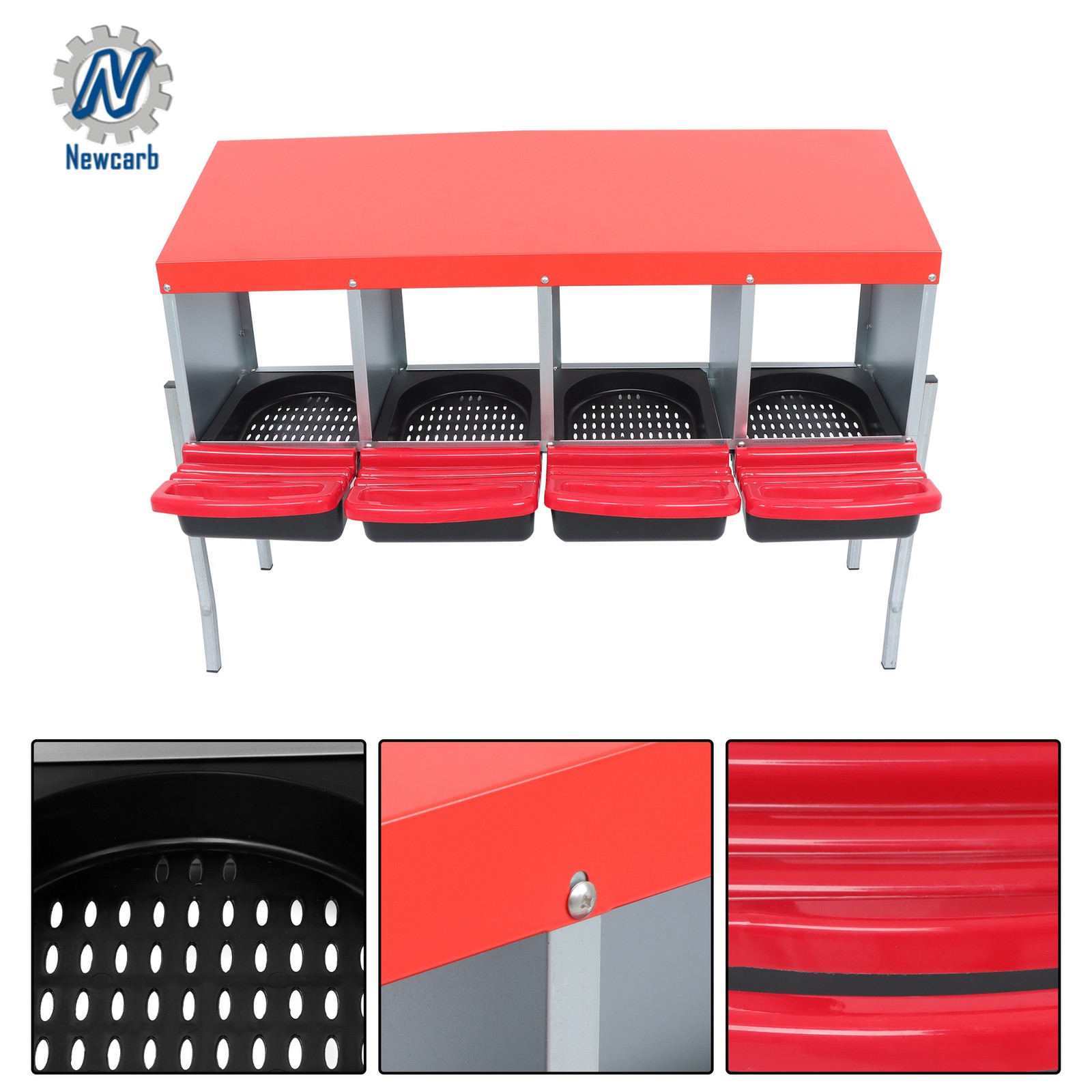 Chicken Nesting Box Red 4 Holes Metal Chicken Egg Lay Box Rollout Egg Collection