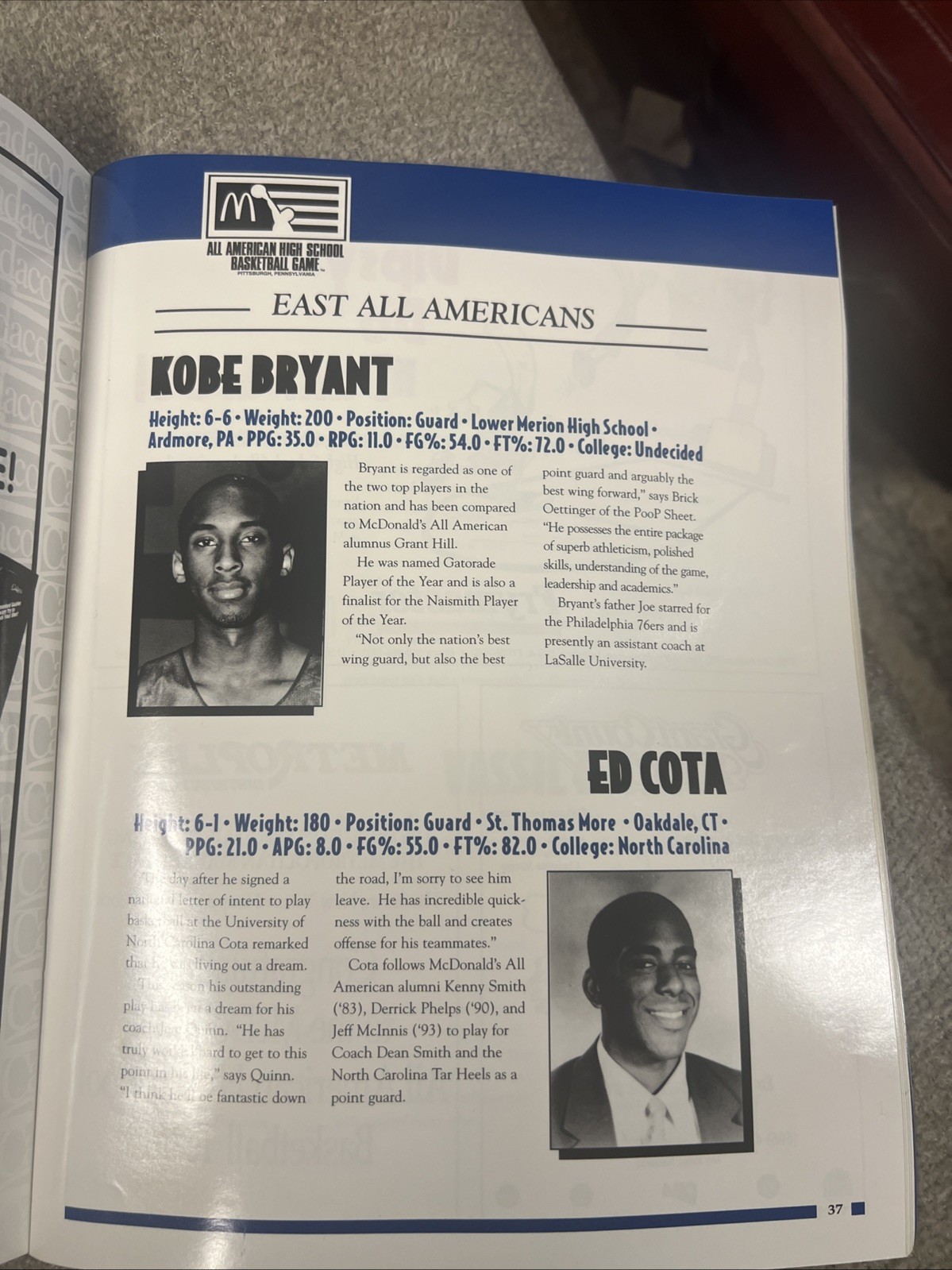 1996 McDonalds All American High School Game Program Kobe Bryant