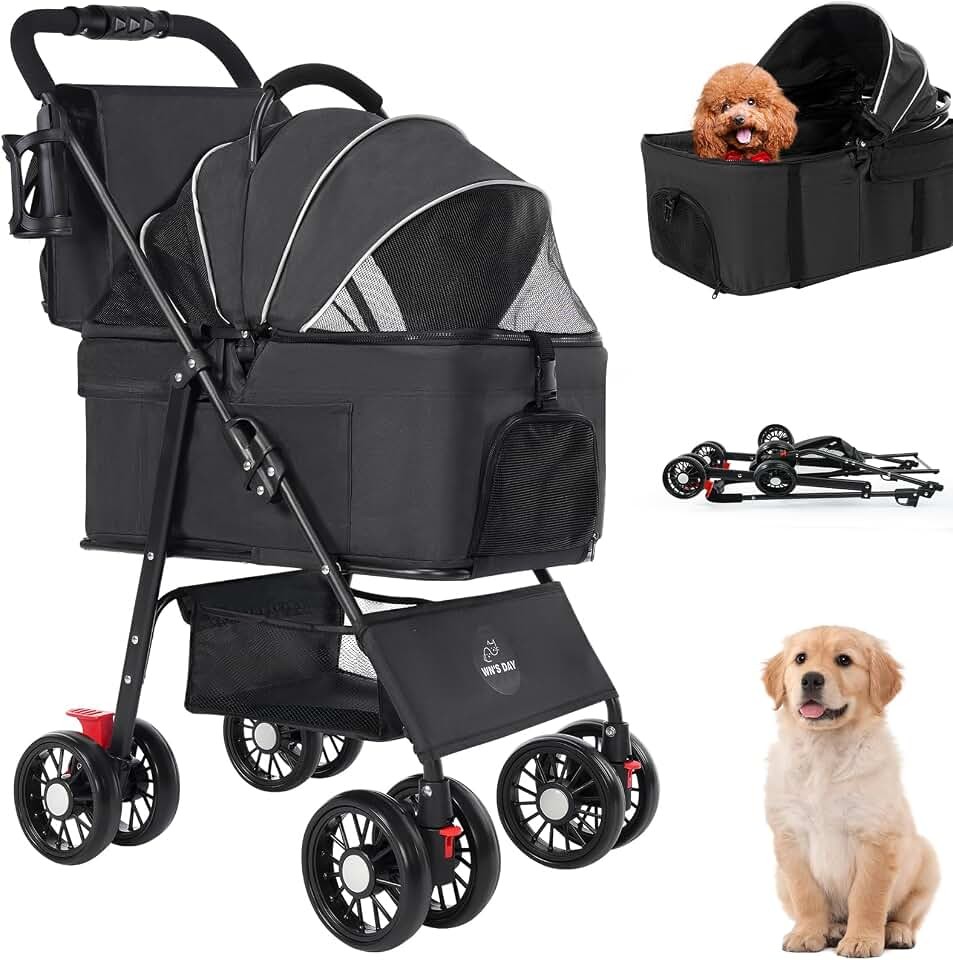 3 in 1 Pet Dog Stroller for Small Medium Dogs 10-50 lbs, Foldable Cat-Strollers
