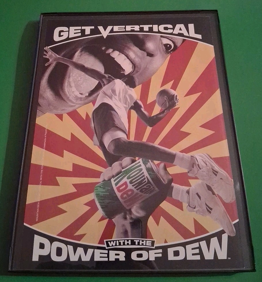 Mountain Dew Soda Basketball Vintage Framed Print Ad 1993 8.5x11