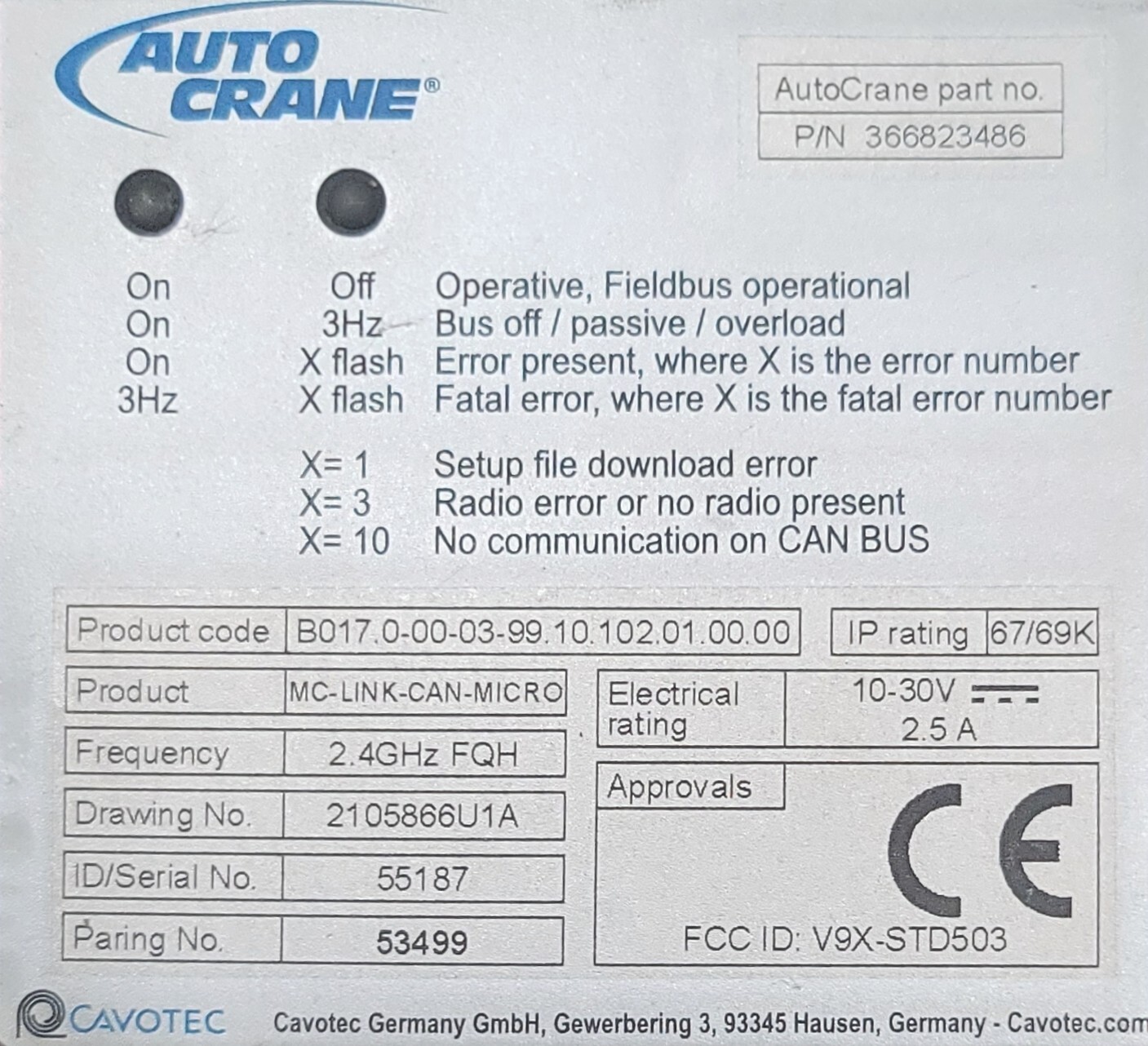 AUTO CRANE REMOTE RECEIVER BASE STATION