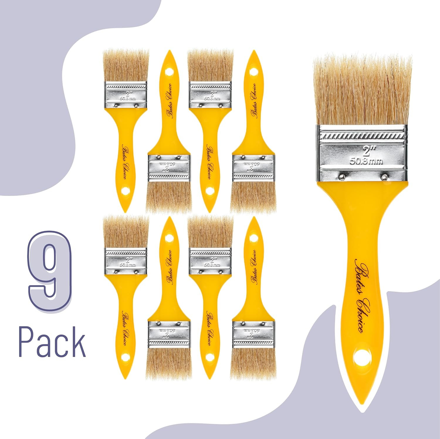 Bates- Chip Paint Brushes, 2 Inch, 9 Pack, Plastic Handle Chip Brush, Brushes fo