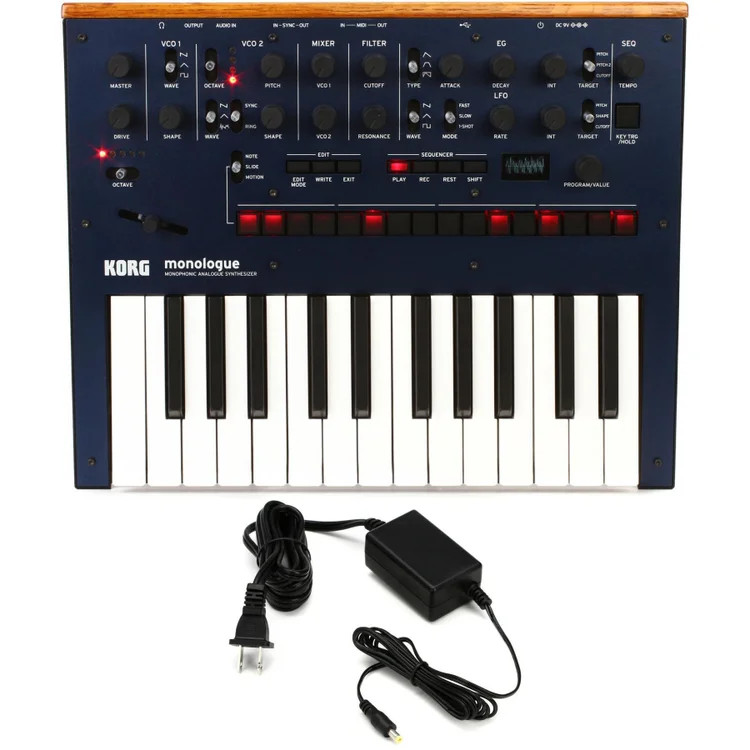 Korg monologue Analog Synthesizer with 9V Power Supply - Blue