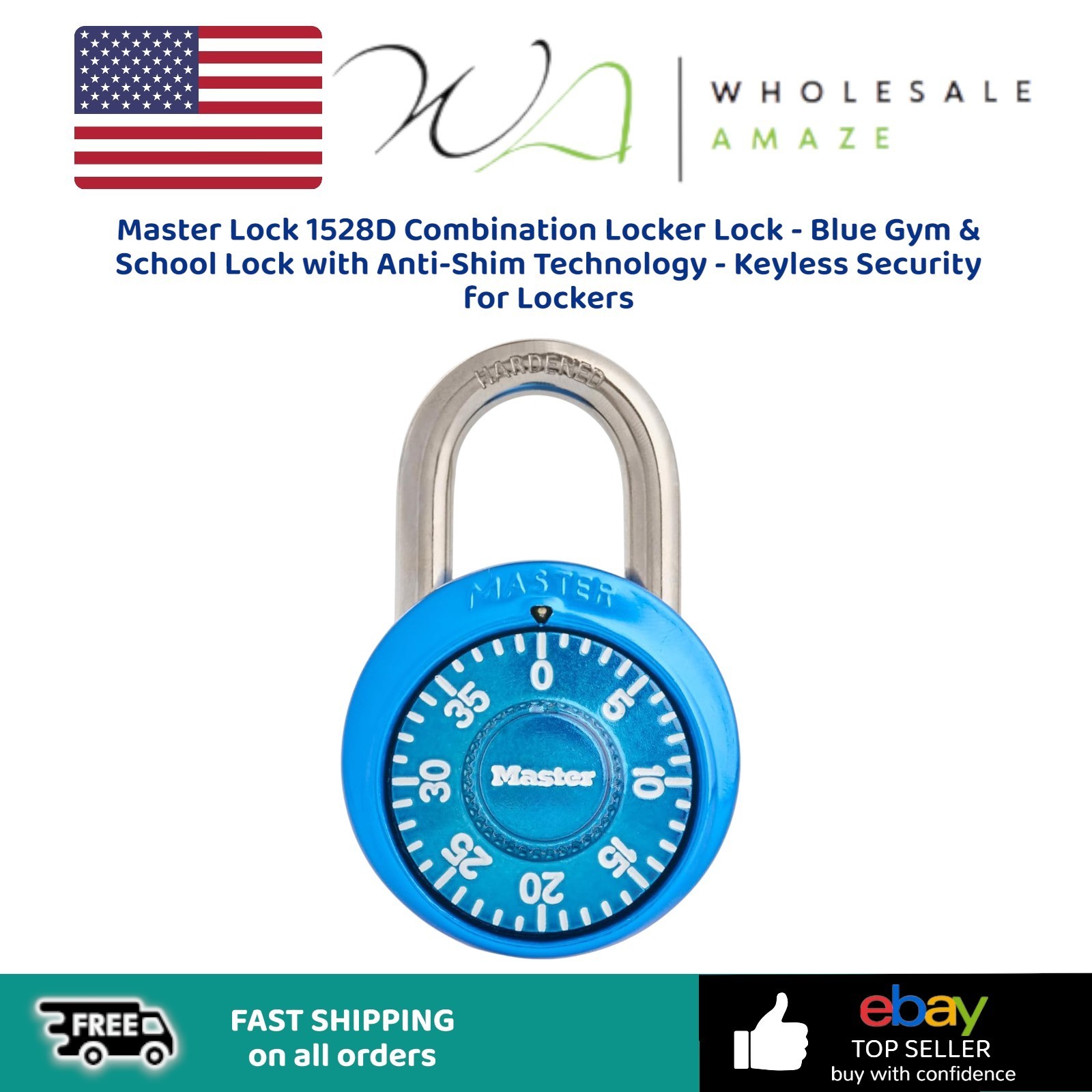 Master Lock 1528D Combination Locker Lock - Blue Gym & School Lock