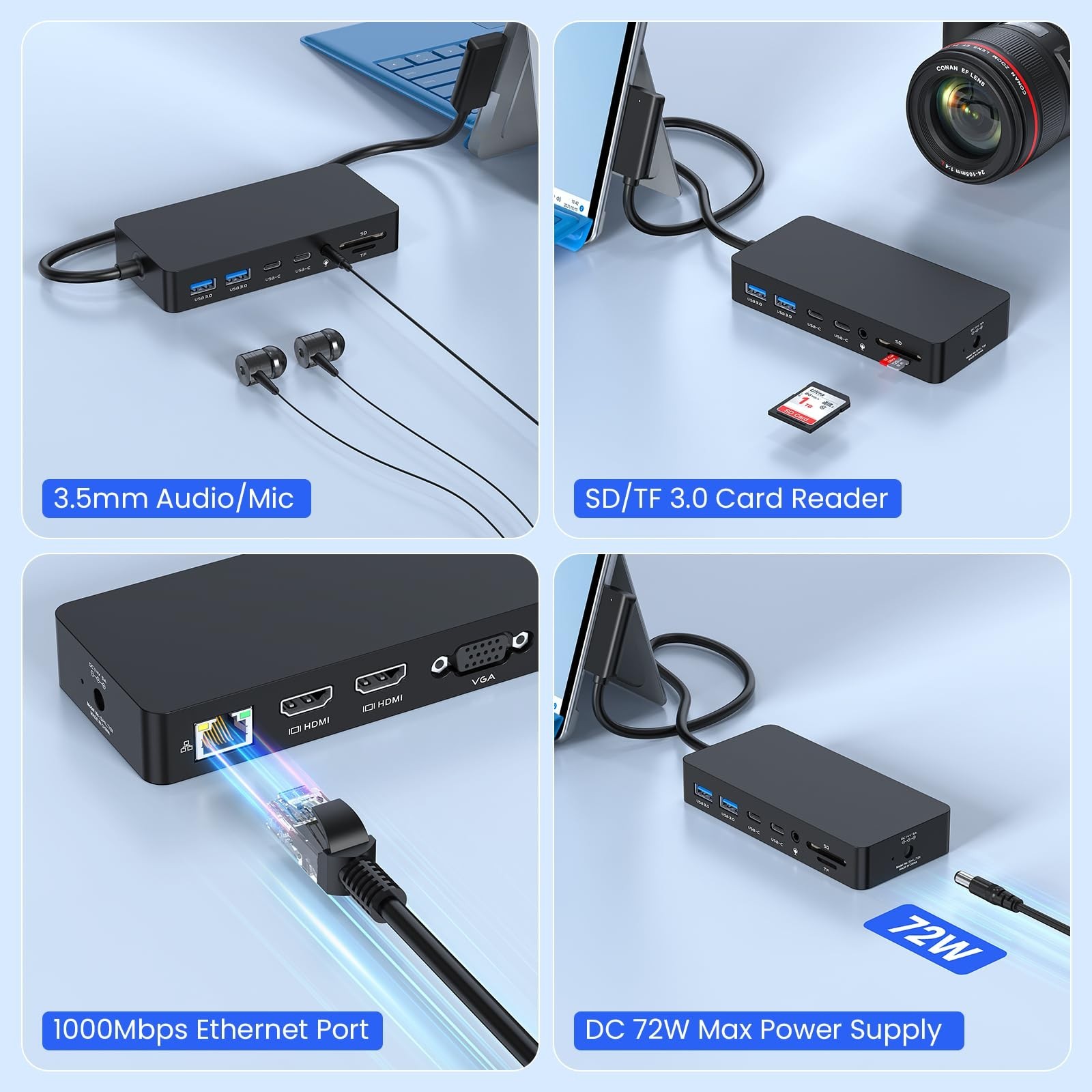 2026 New Surface Dock, 12-in-1 Surface Docking Station Triple Displ... Fast Ship