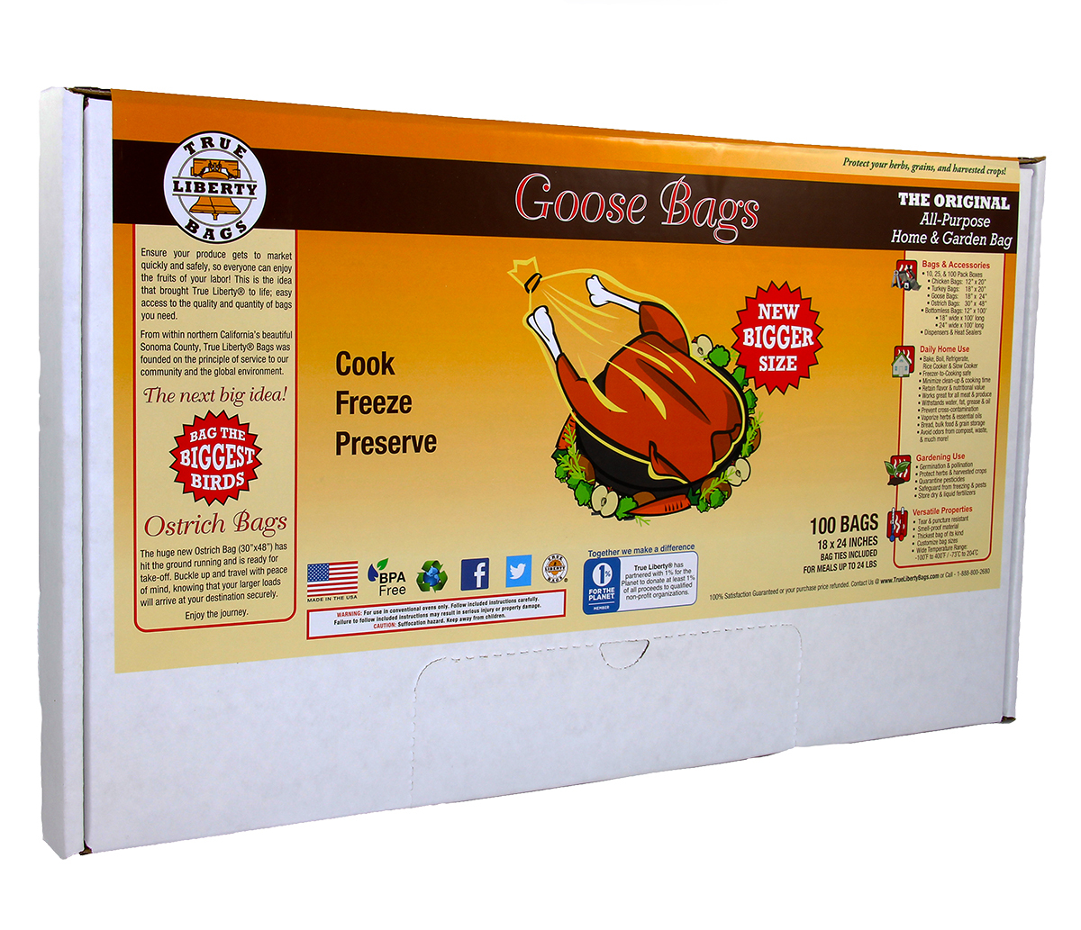 True Liberty Goose Bags, Pack OF 100 18" X 24" SAVE $$ WITH BAY HYDRO