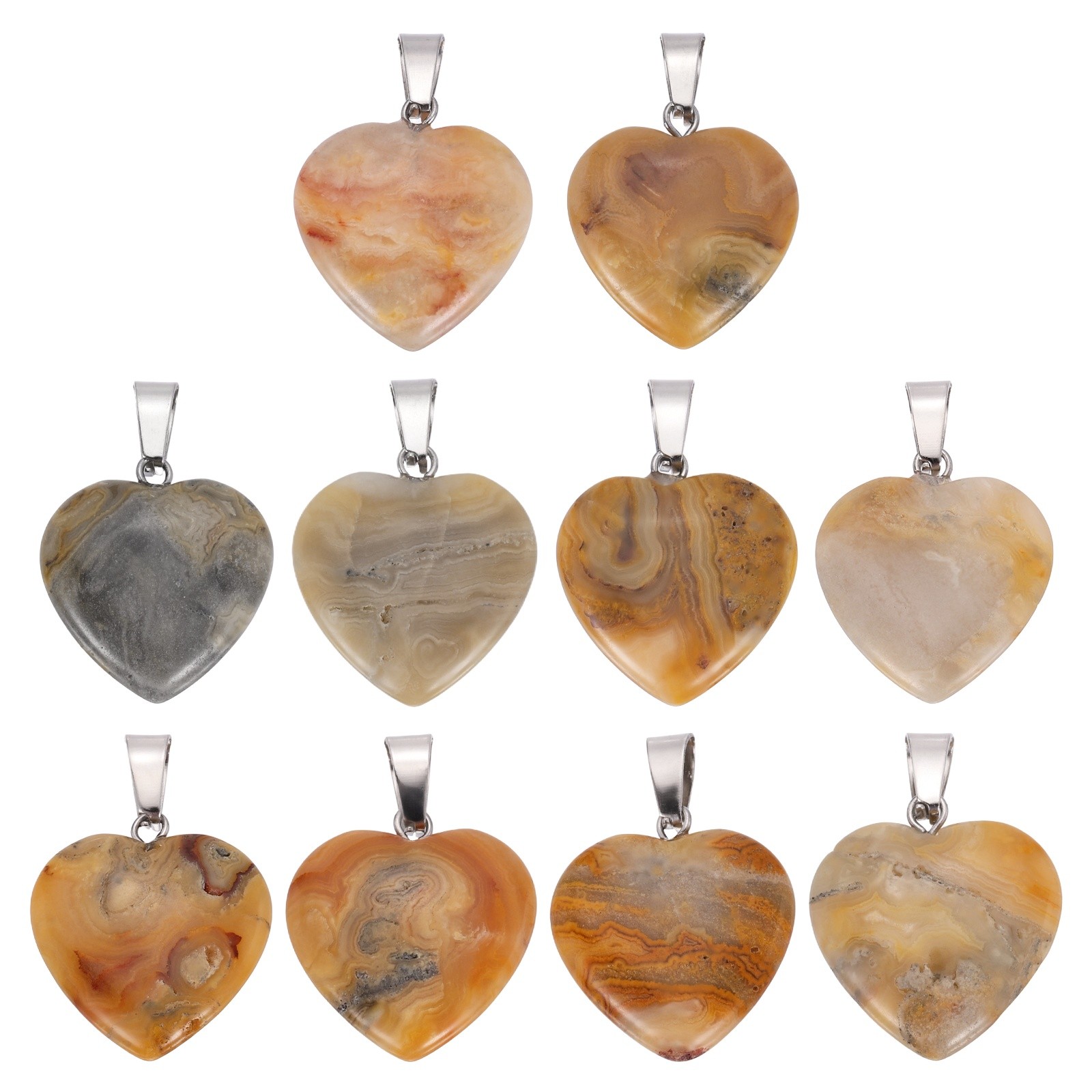 10 Pcs Heart Stone Pendants, 20mm Love Heart Pendants Light Yellow Love Charm