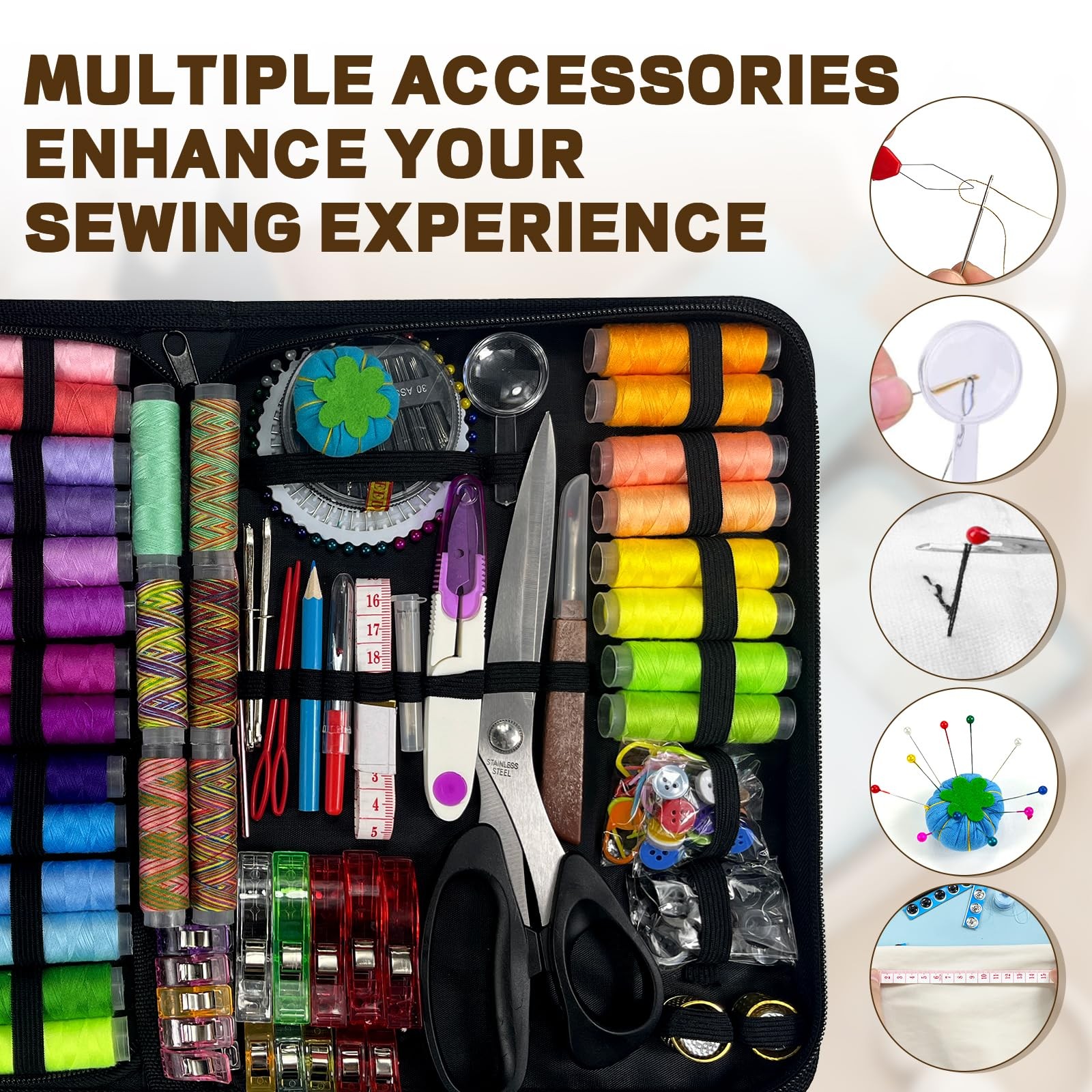 305Pcs Sewing Kit for Adults, 56Color Thread Spools, Portable Needle Color B