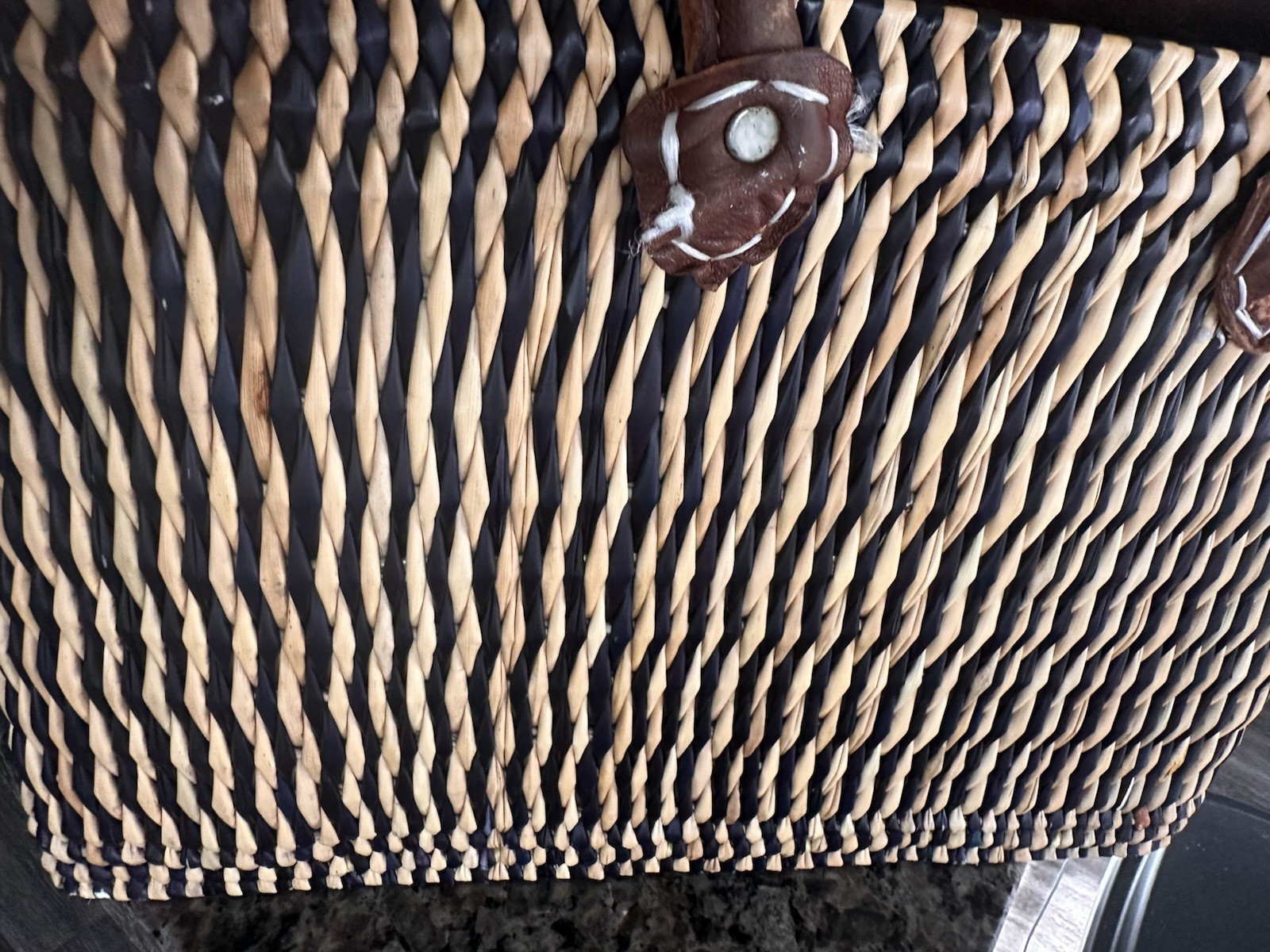 Woven Handcrafted Tote Basket with Leather Handles