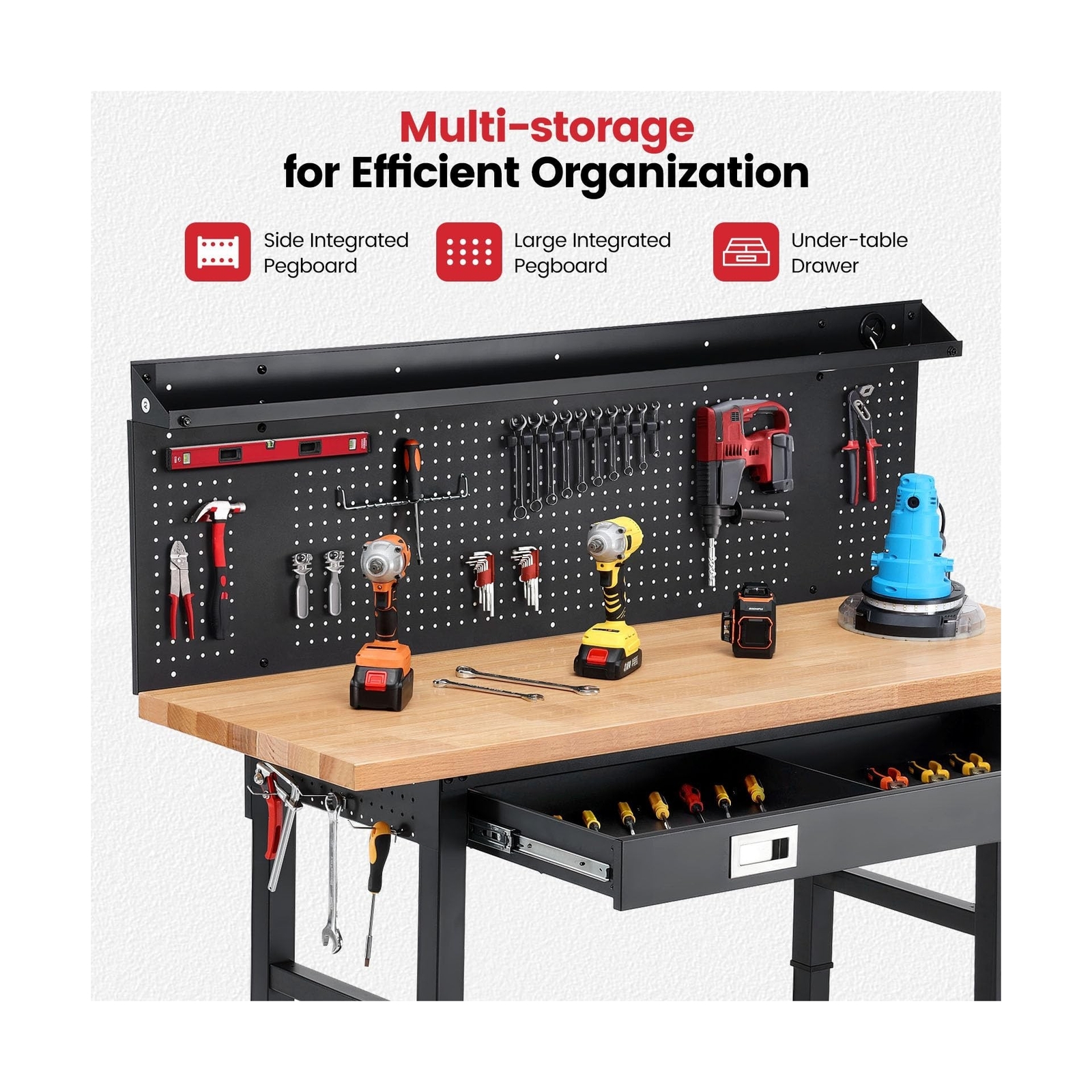 Workbenches for Garage Work Bench with Wheels 60 Inch Adjustable Rubber Wood ...
