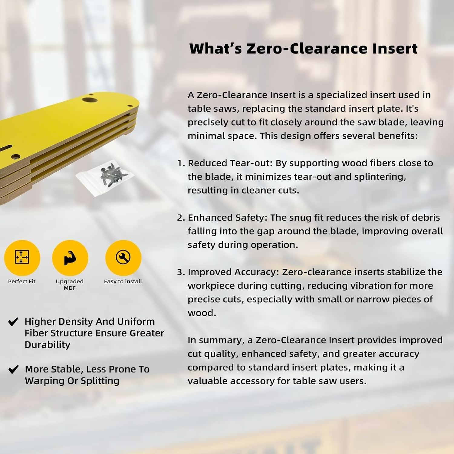 Zero Clearance Inserts Compatible with Dewalt DWE7485 with Riving Knife Slot, Pr