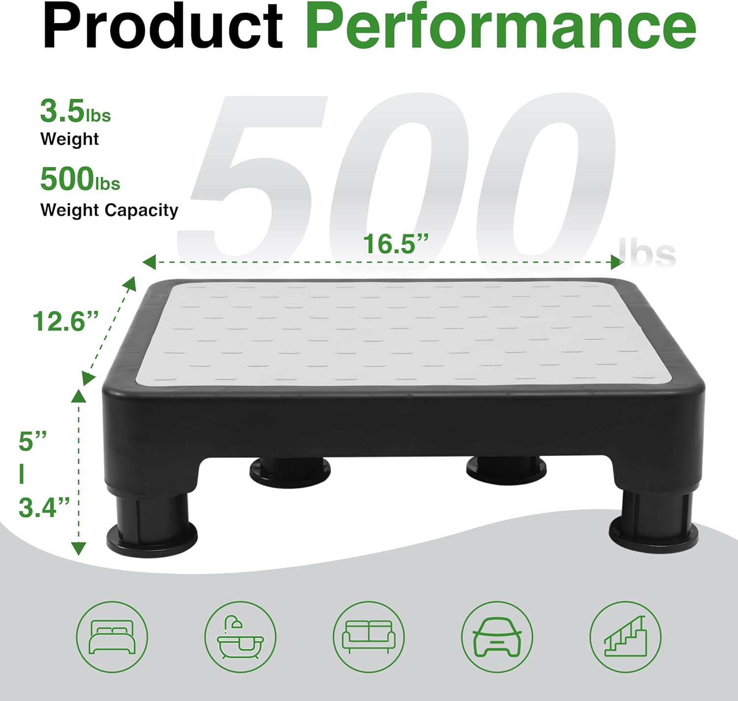 Adjustable Step Stool for Bed, Bathtub, Car and Kitchen, 4-Level Height 3.4"-5",