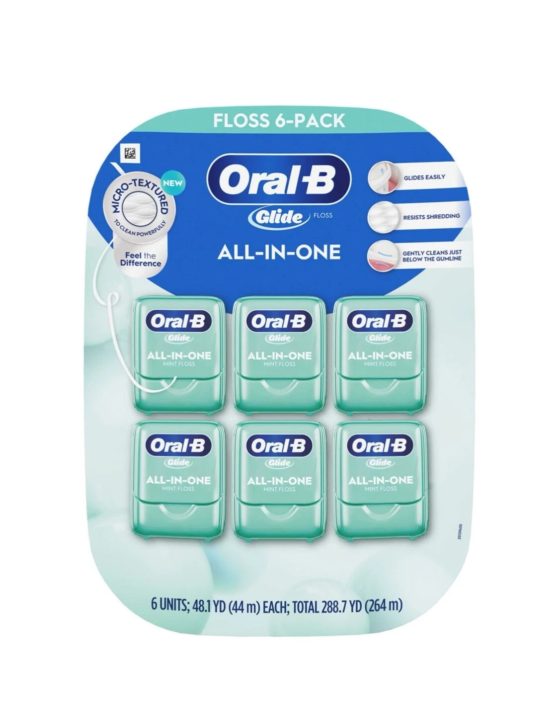 2 PK  Oral-B Glide All-In-One Mint Flavor Dental Floss, 44 m, 6 pk.(288.7 Yards)