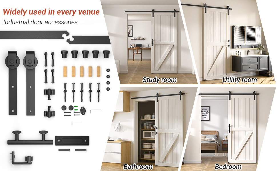 6FT Sliding barn door hardware kit & 9.5''Handle, Adjustable floor guide