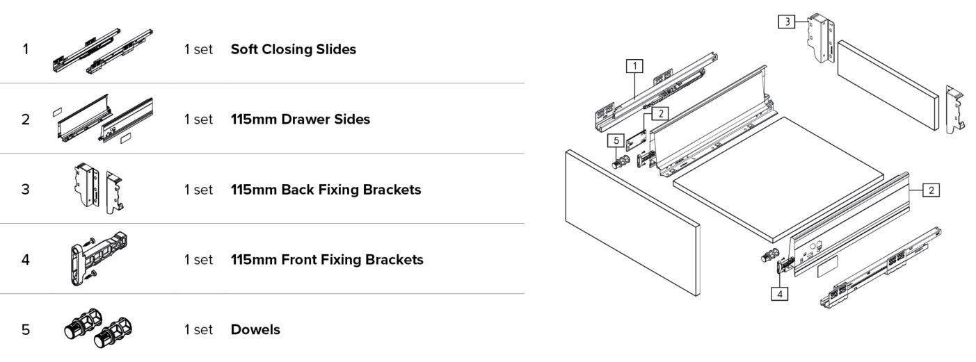 DTC Smooth B02 Drawer System Soft Close 115mm Height