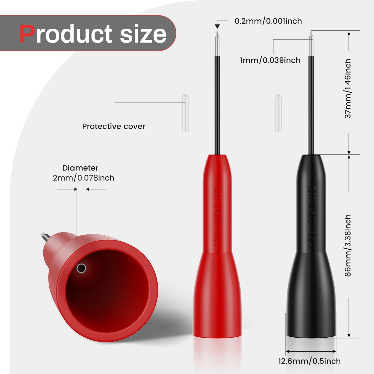 2mm Extended Needle Test Probes, 600V/10A Non-Destructive Multimeter Test Probe