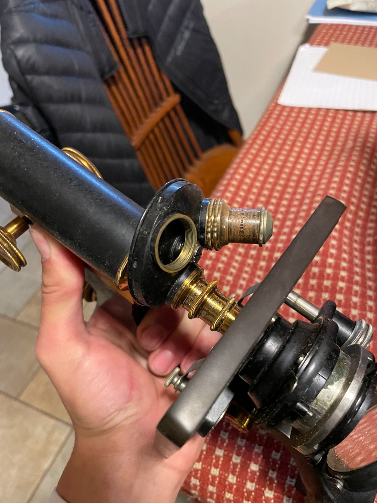 BAUSCH & LOMB MICROSCOPE W/ORIGINAL WOODEN CASE AND OPTICS