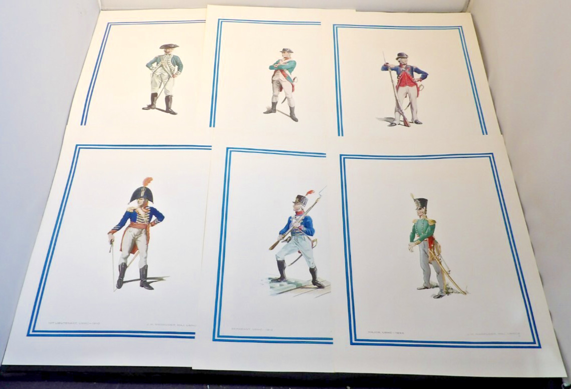 Lot of 18 Military Uniform Prints – J.H. Magruder USMC & 1951 Triton Hussar