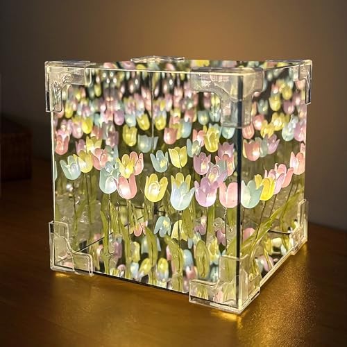 Tulip Night Light LED Infinity Mirror Lamp, Birthday Gifts for Multicolored