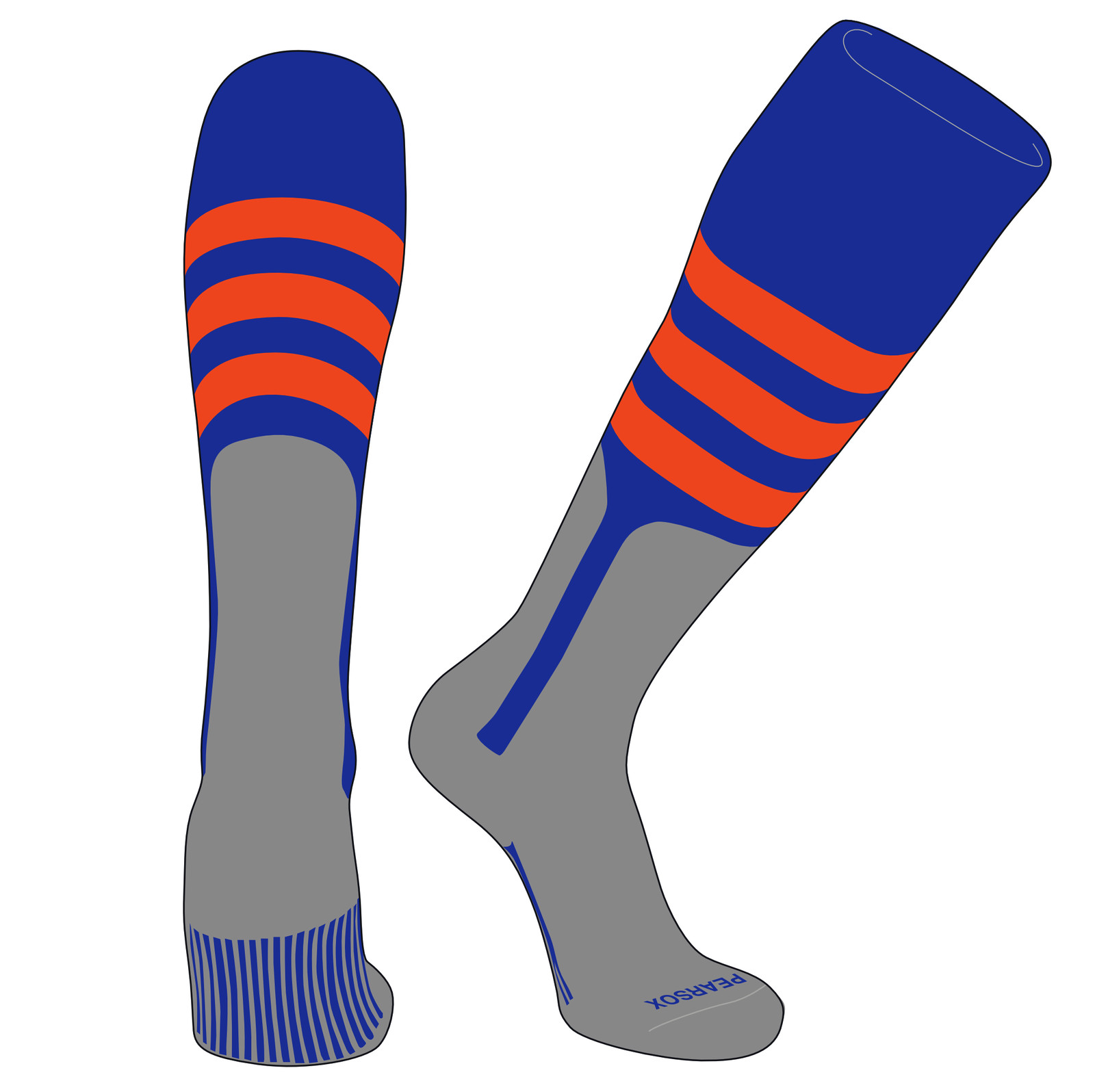 PEAR SOX OTC Baseball Softball Stirrup Socks (A, 9in) Royal, Orange, Silver