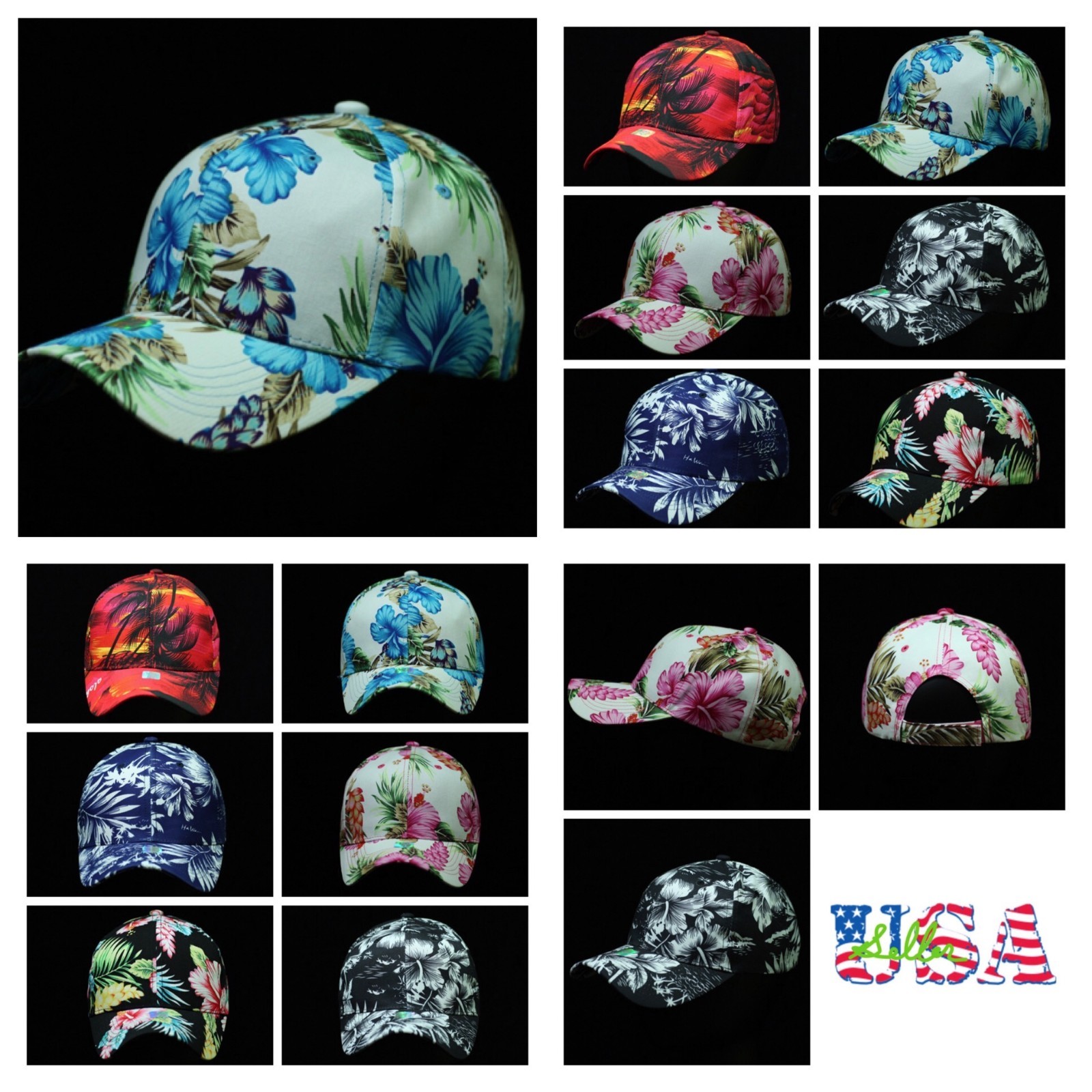 Hibiscus Pattern Hawaiian Fashion Baseball Cap Casual Adjustable Structured Hat
