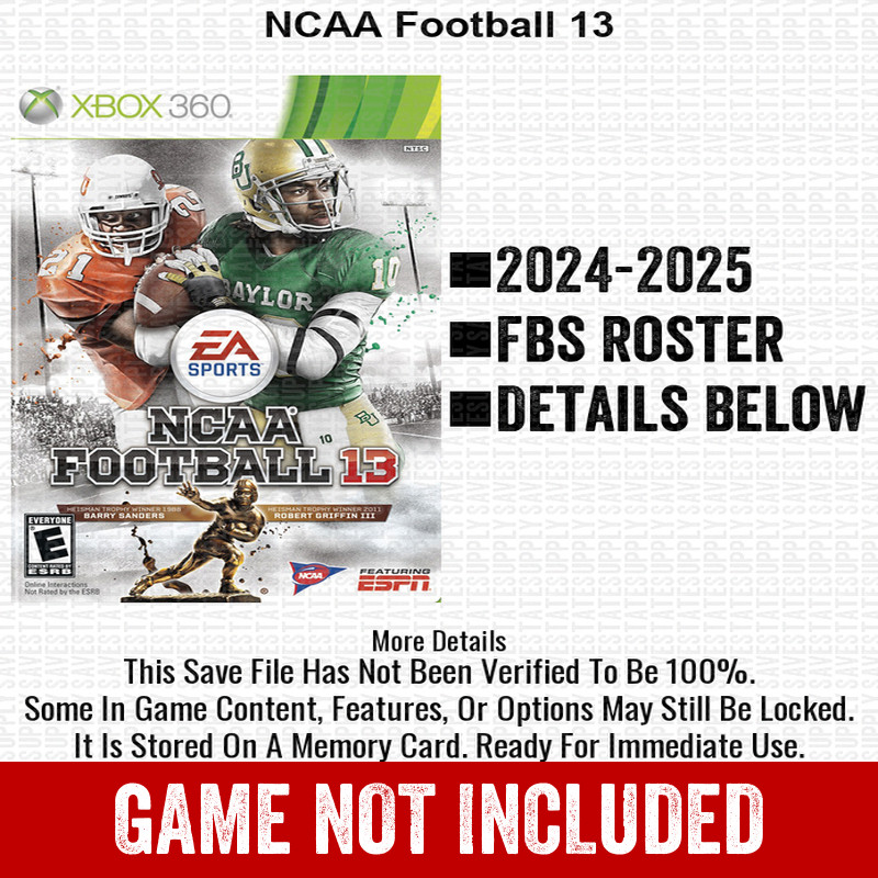 NCAA Football 13 Roster Season Update Xbox 360 USB Save File Real Names