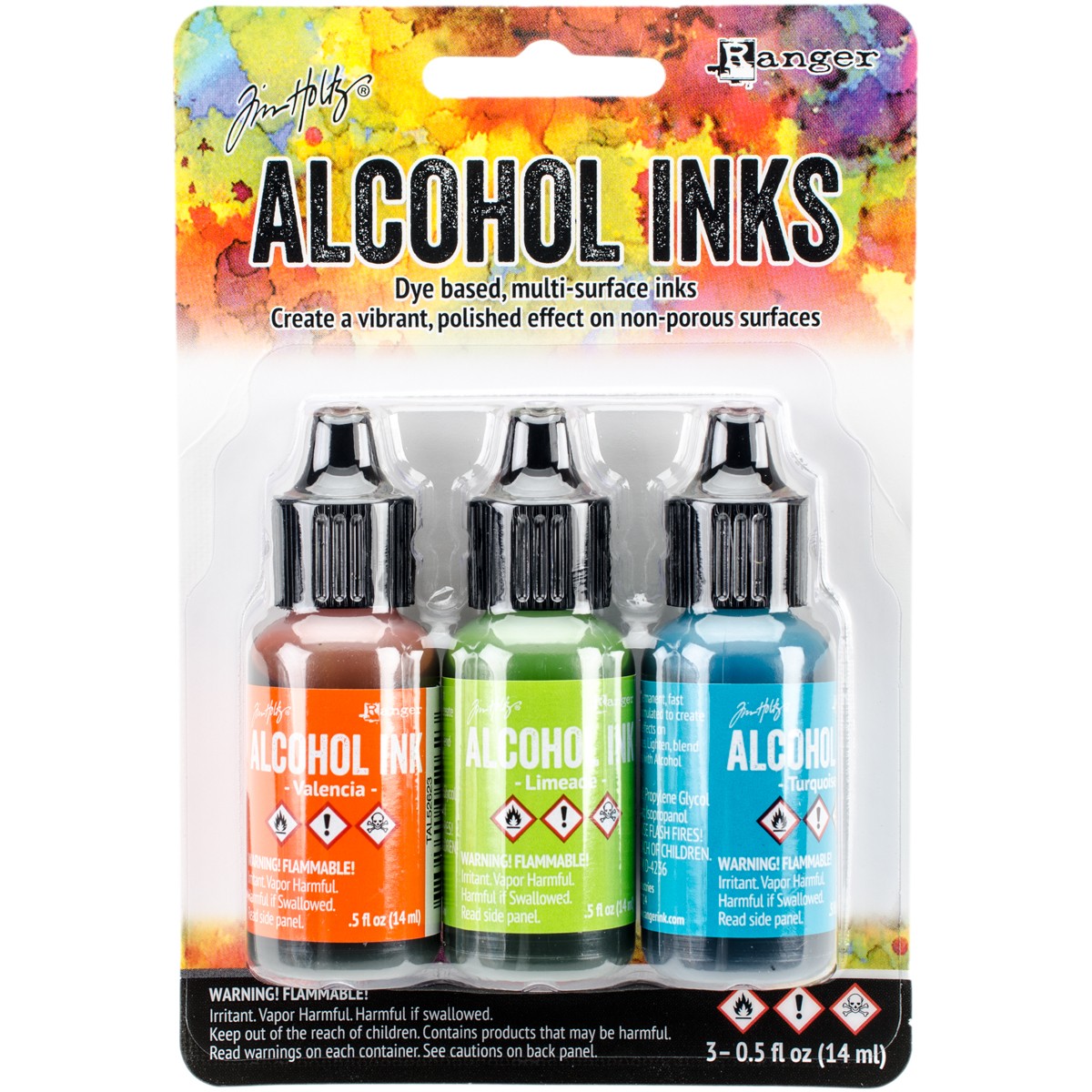 Tim Holtz Alcohol Ink .5oz 3/Pkg-Spring Break-Valencia/Limeade/Turquois - 2 Pack
