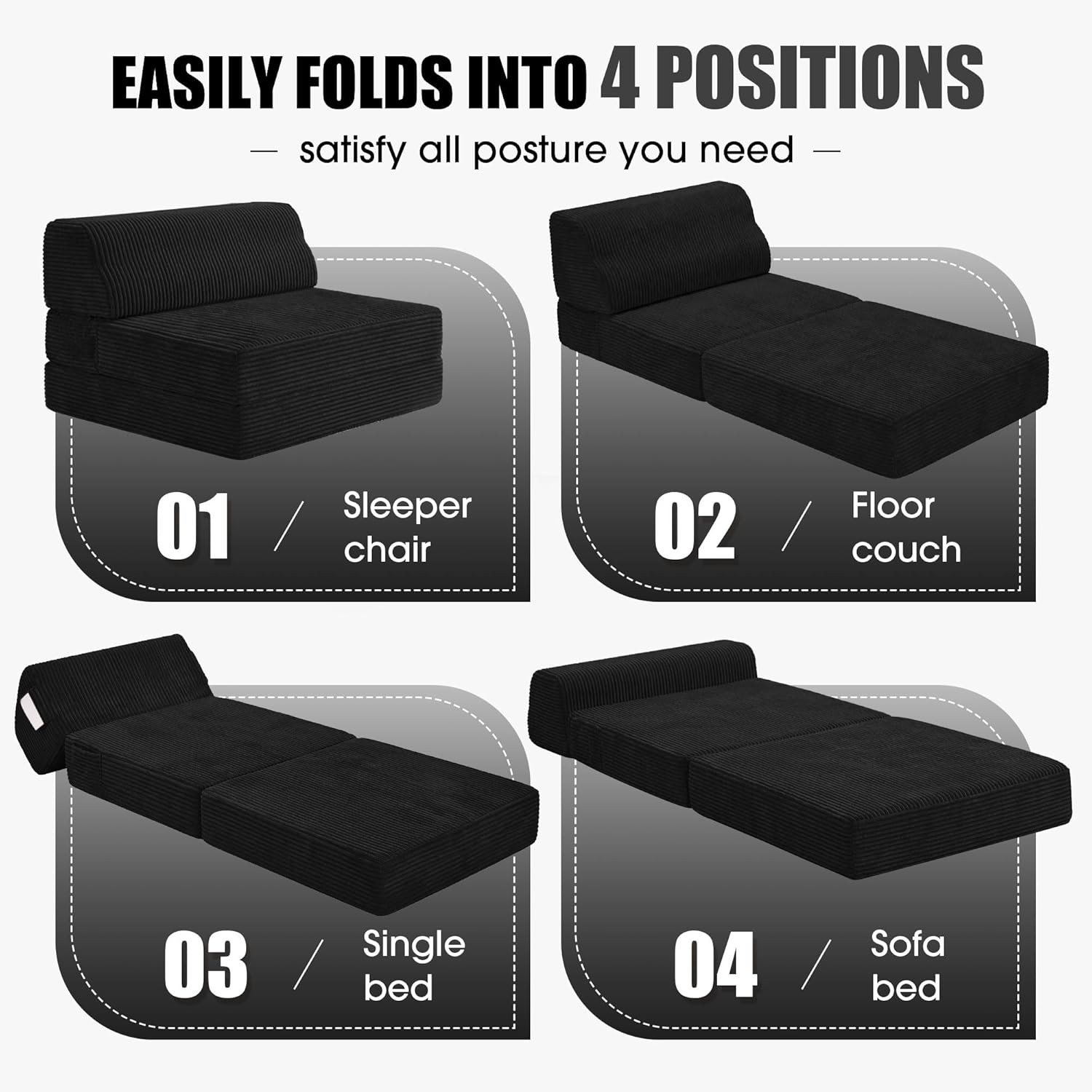Folding Sofa Bed W/ Pillow Memory Foam Fold Out Chair Bed Convertible Sleeper