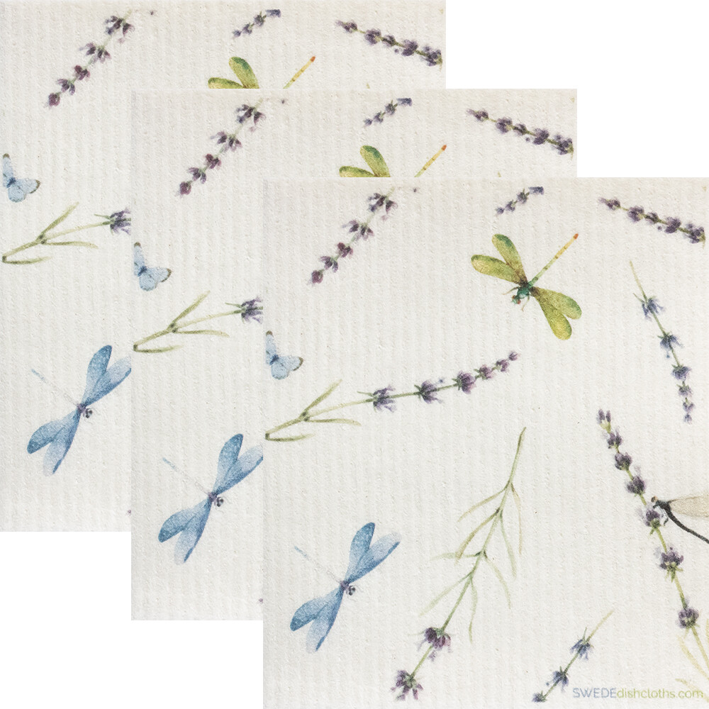 Swedish Dishcloths Dragonfly Lavender Set of 3 cloths Eco Friendly Cloths