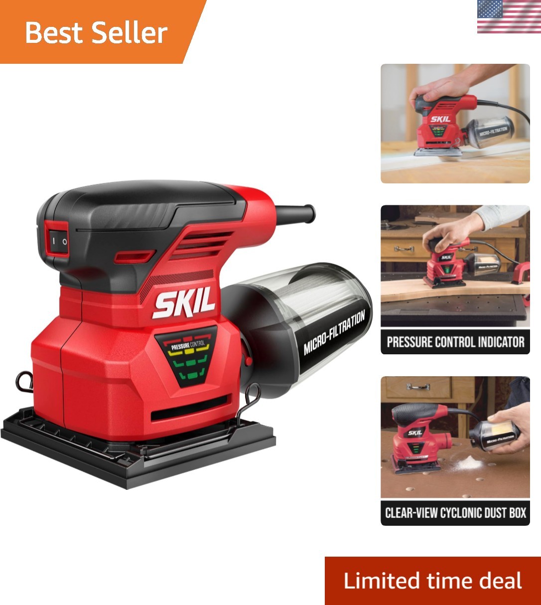 7292-02 2.0 Amp 1/4 Sheet Palm Sander with Pressure Control , Red