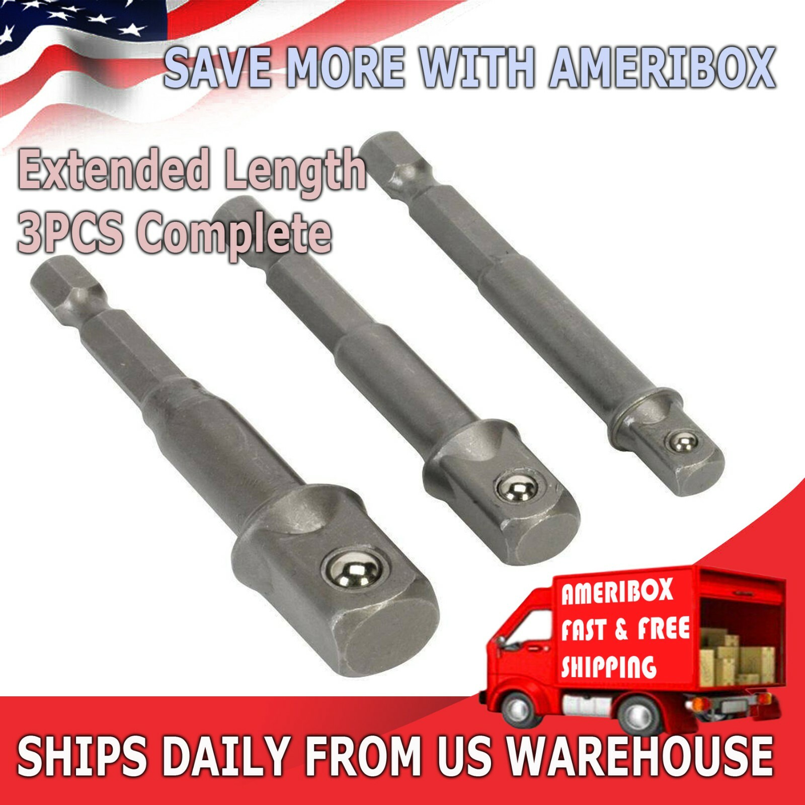 Socket Adapter Set Hex Shank to 1/4" 3/8" 1/2" Impact Grade Driver Drill 3 pcs