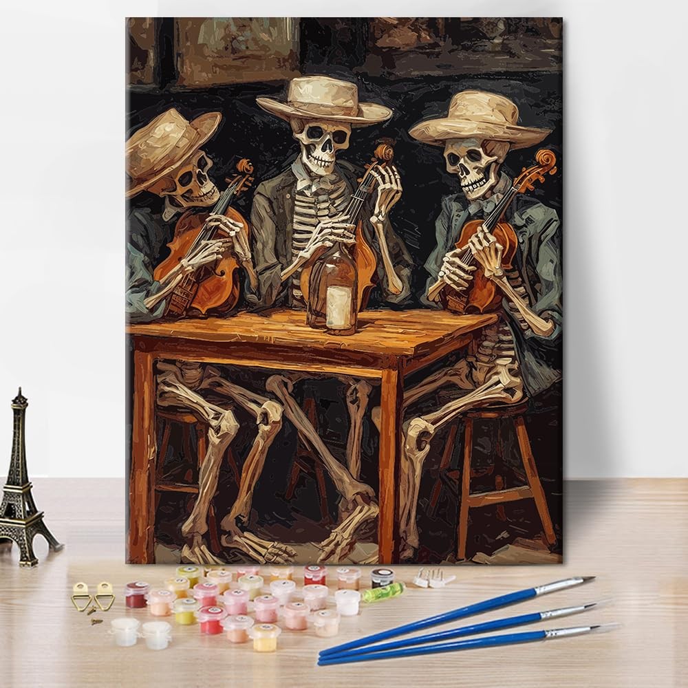 Paint by Numbers for Adults Skeletons Playing Violin Paint Number Kits Cowboy