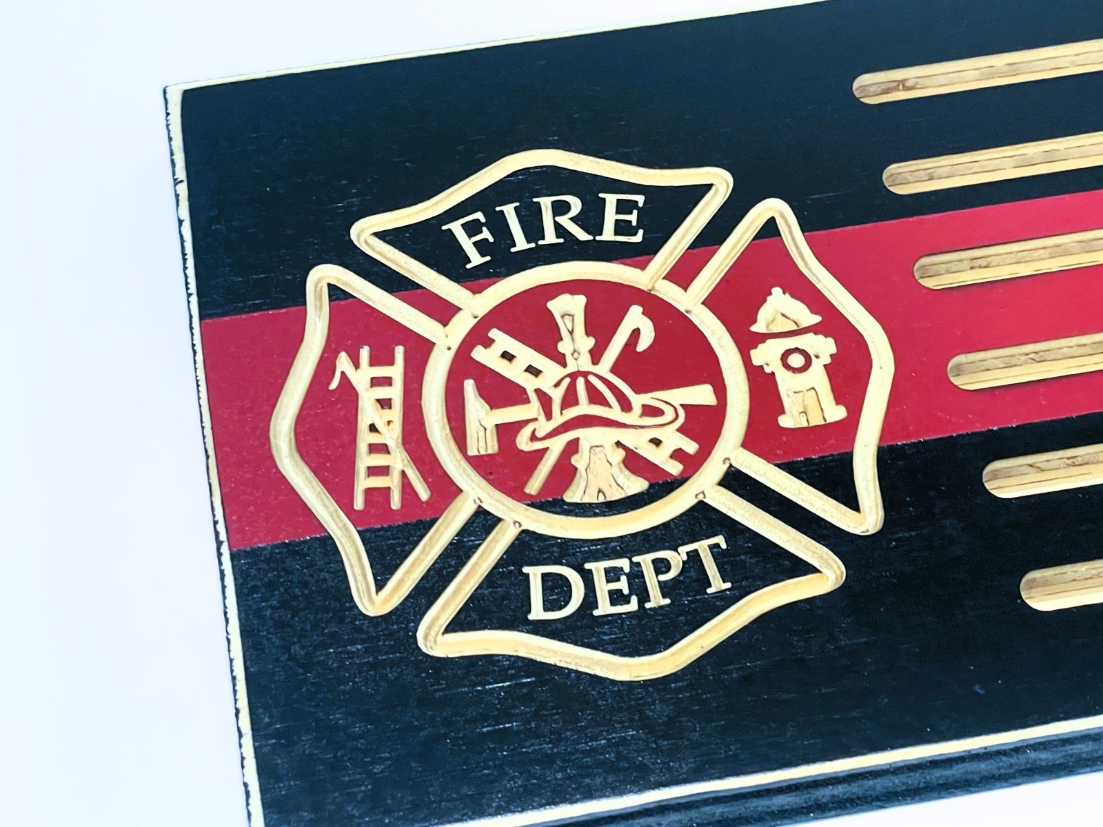 Firefighter Thin Red Line Challenge Coin Display Rack Engraved Wood Stand Gift