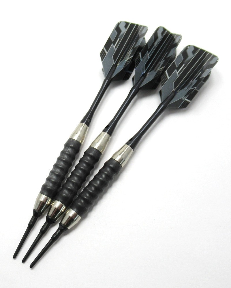Posi-Grip Black - 16g Soft Tip Darts - + Extra Set + Accessory Case - Tracked