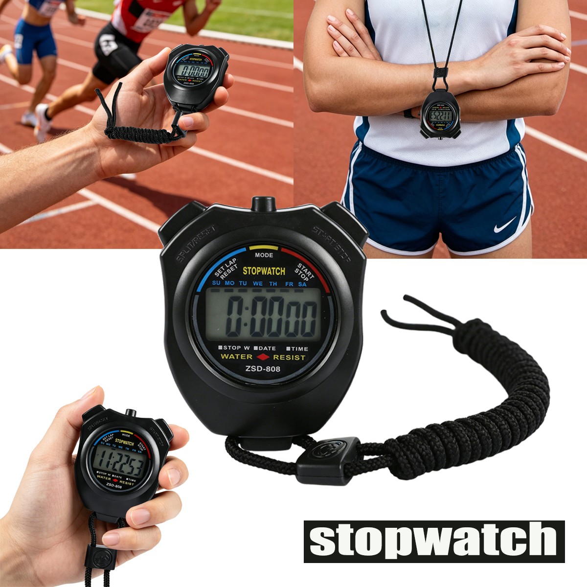 Portable High Precision LCD Digital Stopwatch Waterproof Chronograph Daily Use