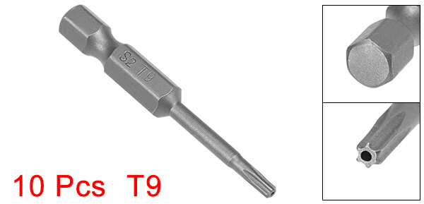 10pcs T9 Magnetic Torx Screwdriver Bits 1/4" Hex Shank S2 Security Tamper Proof