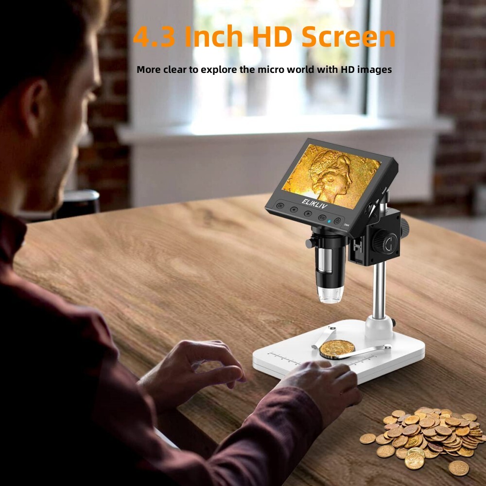 Elikliv Coin Microscope 1000X 4.3'' LCD Digital Microscope with Screen USB Used