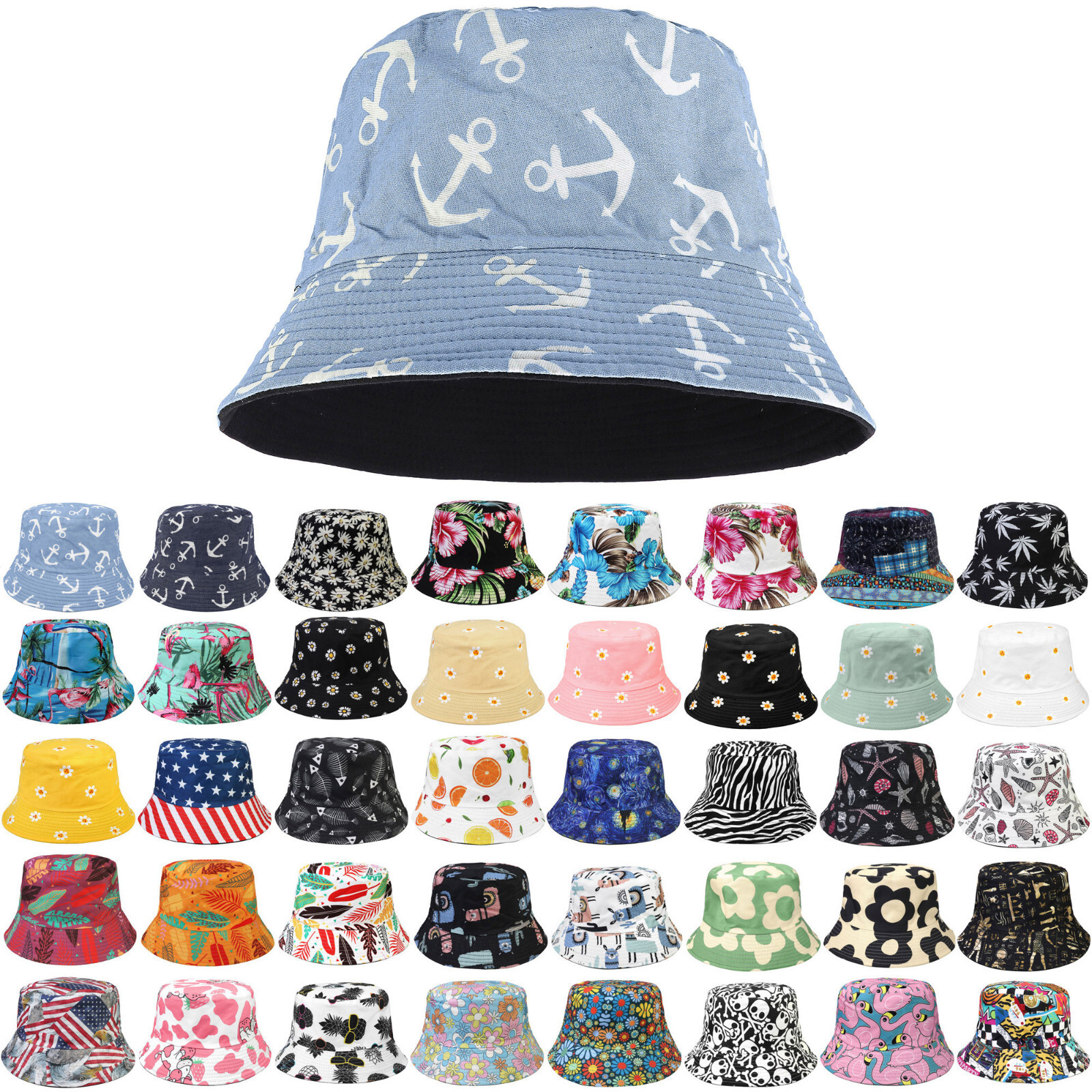 Reversible Bucket Hat for Men Women Summer Travel Beach Outdoor Fishing Hat 100%