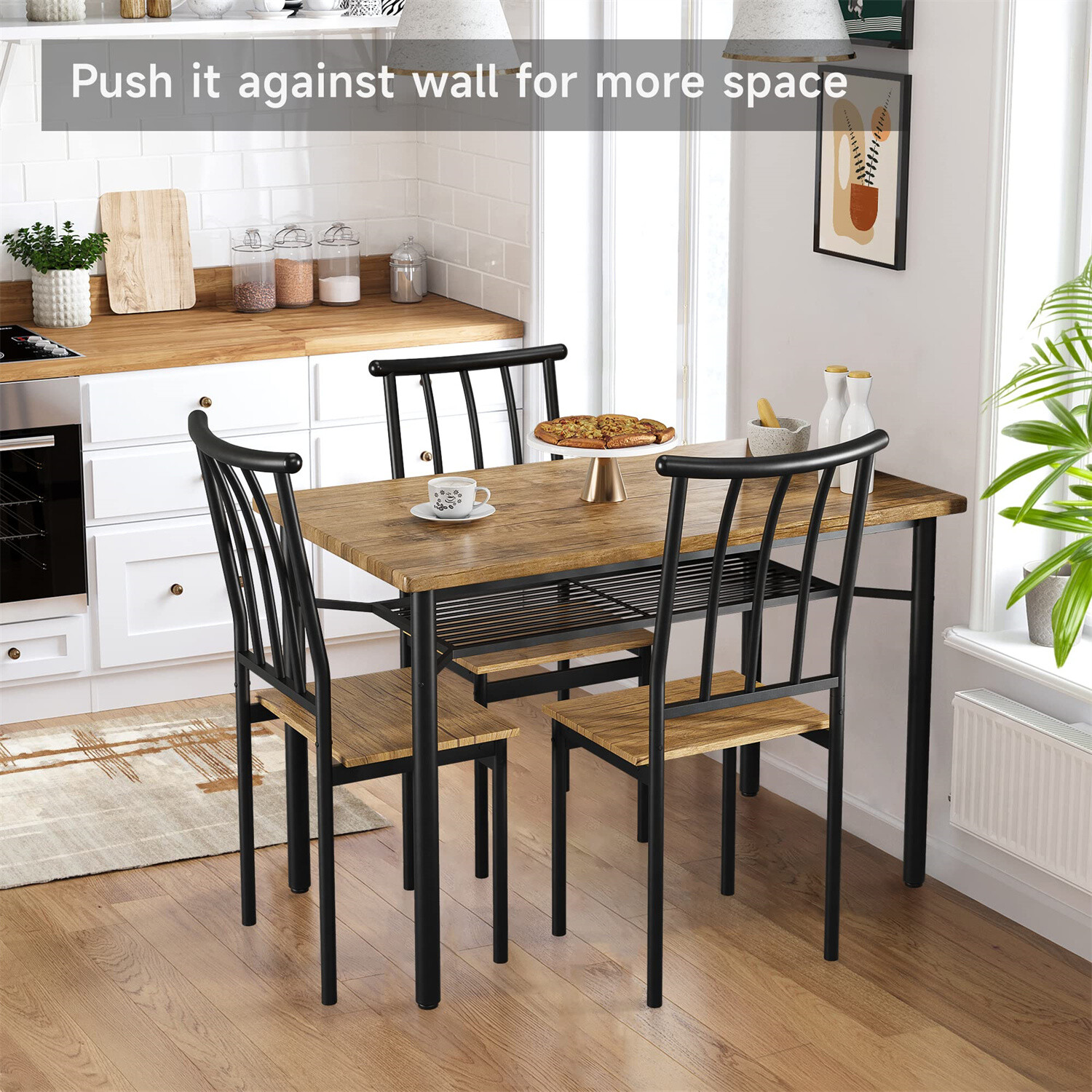 5 Piece Dining Table Set for 4 Kitchen Table and Chairs with Storage Rack Wood
