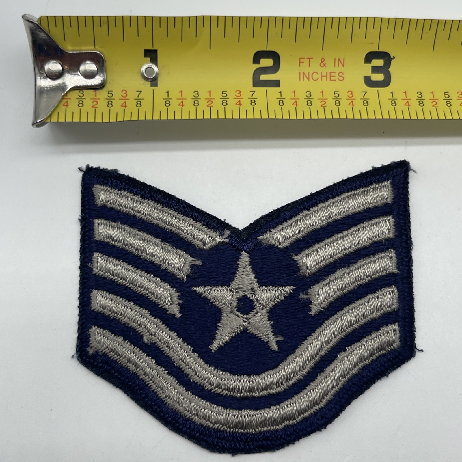U.S. Military USAF Technical Sergeant Rank Insignia Patch Cut  E6 Blue Grey 3”