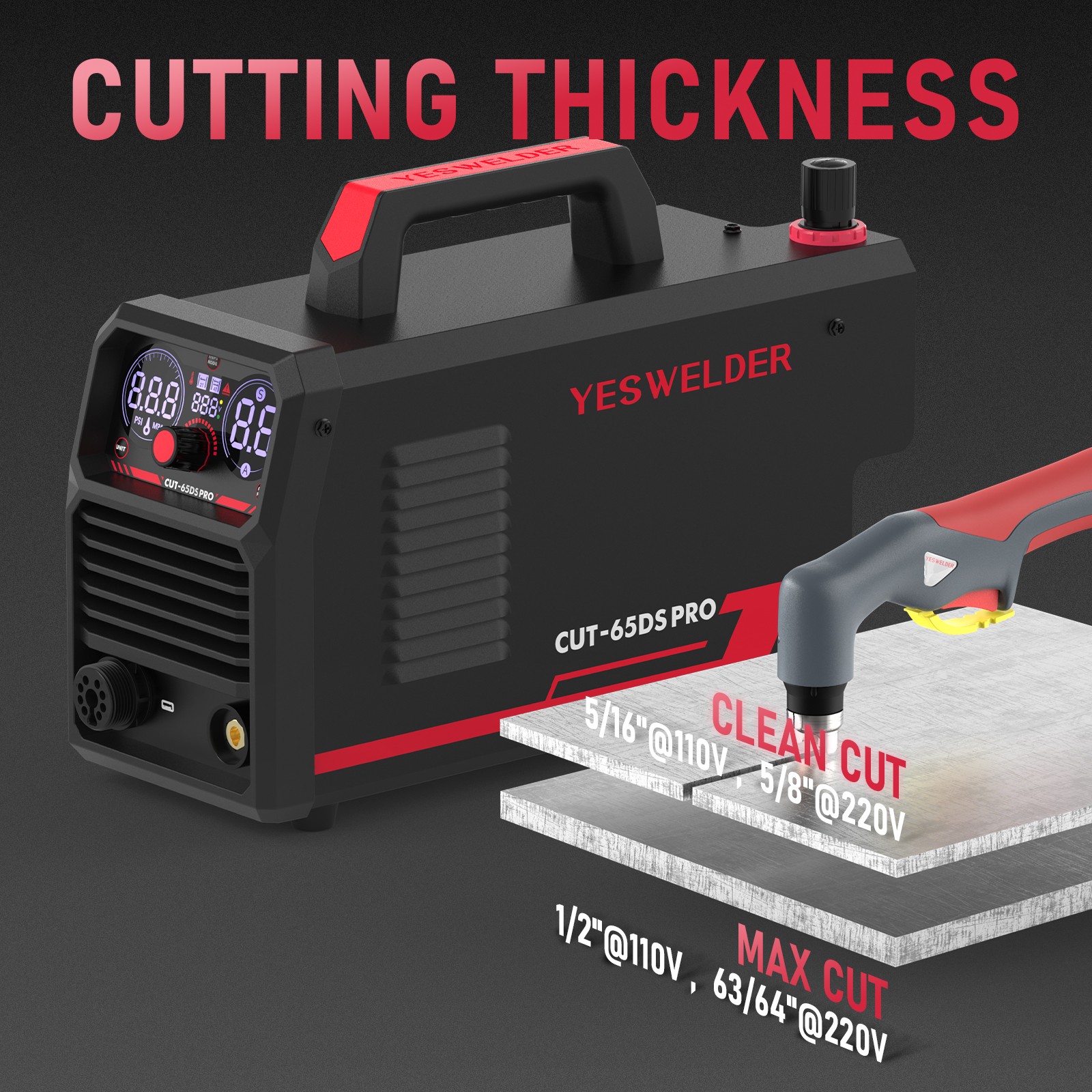 YESWELDER CUT-65DS PRO Safety Kit: Plasma Cutter, Helmet & Gloves, 65A