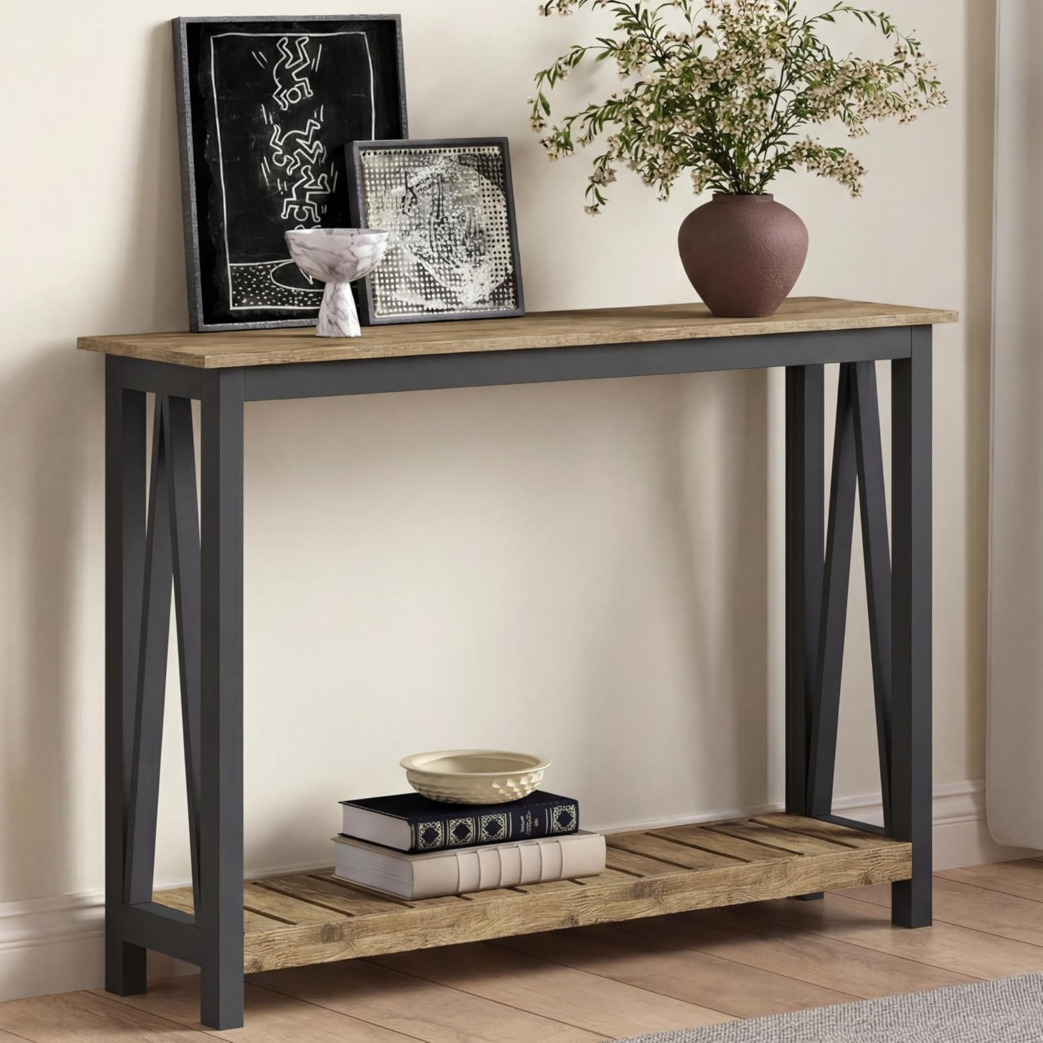 Farmhouse Console Table, Narrow Sofa Table for Entryway, 47 Inch | Rustic Entryw