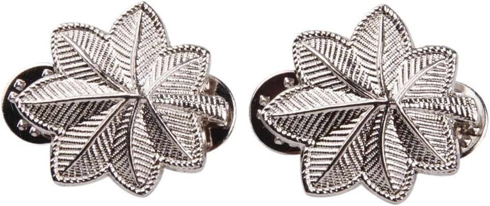 PAIR US ARMY LIEUTENANT COLONEL EPAULETTE DEVICE DOUBLE CLUTCH PIN BADGE silver