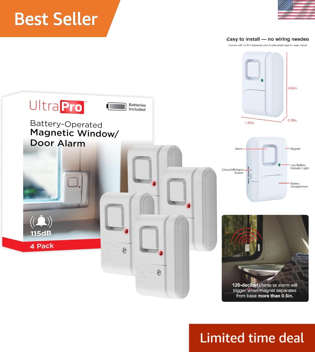 Compact Personal Security Alarms for Home - 4 Pack with Low Battery Alert