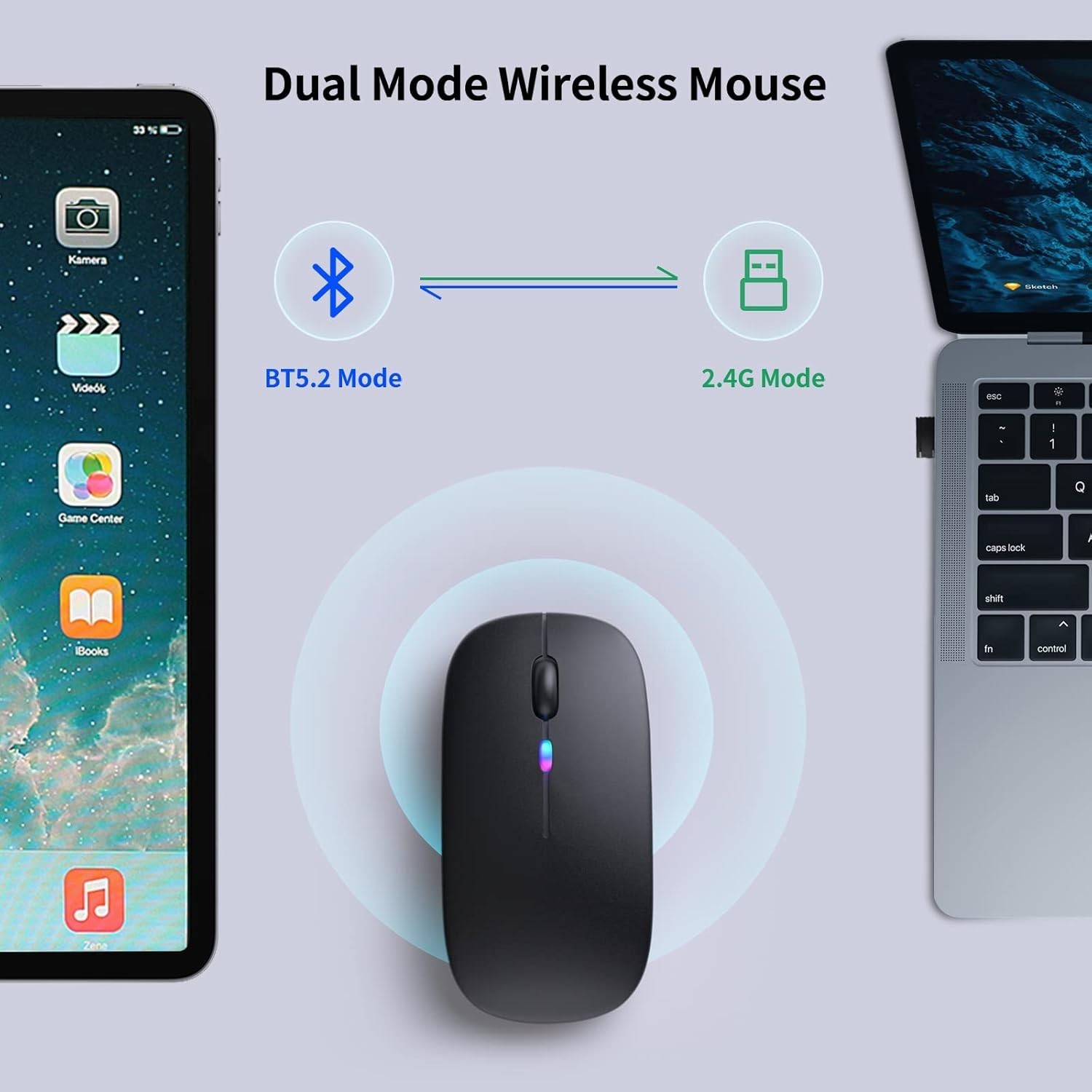 Stylish Rechargeable Bluetooth Mouse with Colorful LED Lights for All Devices