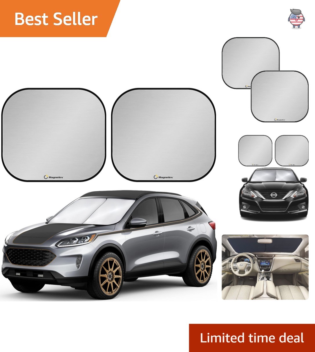 Large 2-Piece Windshield Sun Shade - Easy Fold Solar Protection for Vehicles